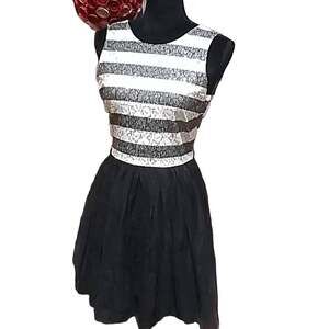 Soprano Black & Cream Sequined Dress Juniors